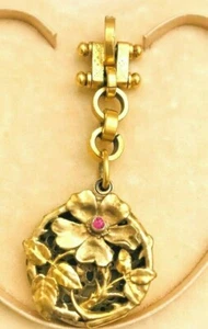 UNIQUE ART NOUVEAU FLOWER WASH GOLD SILVER SLIDE VINAIGRETTE LOCKET PENDANT - Picture 1 of 4