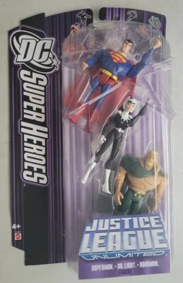 NEW 2005 JUSTICE LEAGUE DC SUPER HEROES SUPERMAN AQUAMAN & DR LIGHT FIGURES! E45 - Image 1 of 2
