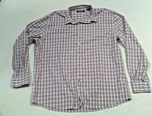 Axist Mens XXL Burgundy Gray White Plaid Shirt Long Sleeve Button Front Blend - Picture 1 of 8