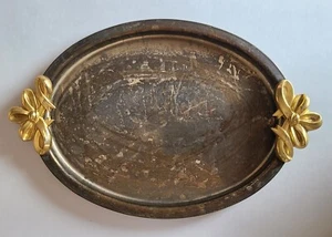 Vintage Silver Plated Tray With Gold Tone Bow Handles - Picture 1 of 6