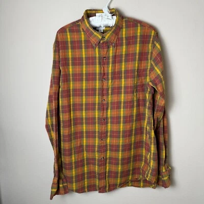 Camisa J.Crew delgada de sarga cepillada para hombre grande con botones naranja dorado verde a cuadros Foto 1 de 4