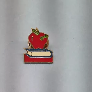 Red Apple Book Worm Pin Teacher Appreciation Lapel Enamel Collectible - Picture 1 of 3