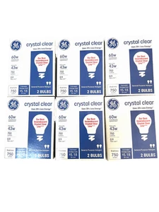 12 Bulbs 6 Pack Light Bulbs GE Clear Glass 43watt equivalent to 60w Dimmable A19 - Picture 1 of 6