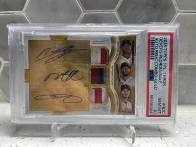 Triple Threads 2018 reliquia automática oro venta/pedroia/devers 9/9 gema como nueva 10 Foto 1 de 2