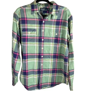 Camisa Polo Ralph Lauren Para Hombres Grande Franela Verde A Cuadros Abotonada Manga Larga - Imagen 1 de 12