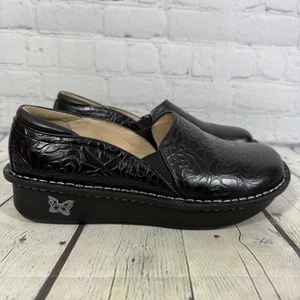 Zueco Alegria para mujer talla 8,5-9 EE. UU. 39 UE negro floral adornado zapatos de casa - Imagen 1 de 10