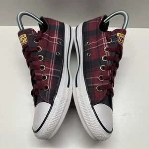 Converse All-Stars weinrot burgunderrot kariert Damengröße 7 Low-Top Chuck Taylor - Bild 1 von 9