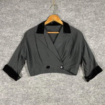 VINTAGE 40s 50s Rockabilly Cropped Blouse Shirt Top Women Small Black Velvet - Image 1 of 4