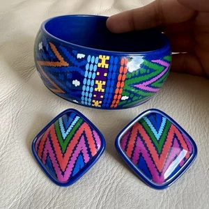 Juego de pulsera y pendientes geométricos coloridos - Imagen 1 de 4