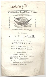 1868 Democratic Republican Ticket NEW HAMPSHIRE John G. Sinclair for Governor - Picture 1 of 2