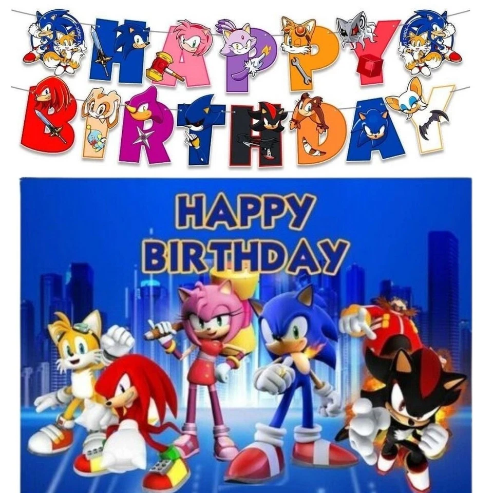 Sonic Feliz Cumpleaños Banner Tarjetas Sonic Erizo Telón de Fondo Tela Fiesta Decoración Foto 1 de 1