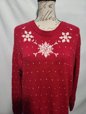 Vestido Suéter Vintage Años 90 Liz Claiborne Rojo Tejido Copo de Nieve. Liz & Co. Talla pequeña Foto 1 de 4