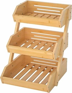 3 Tier Bamboo Fruit Basket Fruit Bowl for Kitchen Counter Vegetable Storage NIB - Picture 1 of 8