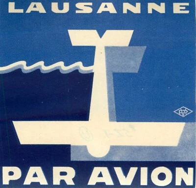 SWISS AIR ~LAUSANA - SUIZA~ Preciosa etiqueta de equipaje ART DECO, c. 1940 Foto 1 de 2