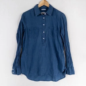 Merona Shirt Damen Gr. Medium blau leichte Baumwolle Popover Langarm Freizeit - Bild 1 von 9