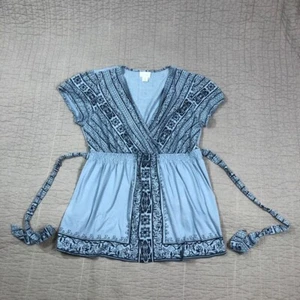 Motherhood Maternity Blouse Women Medium Blue Tie Waist Boho Peasant Cottage - Picture 1 of 24