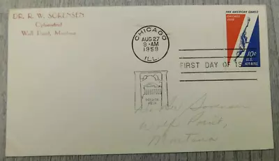 1st Issue Chicago IL 1959 Pan American Games Soldier Field Stamp Envelope Cover - Image 1 of 4