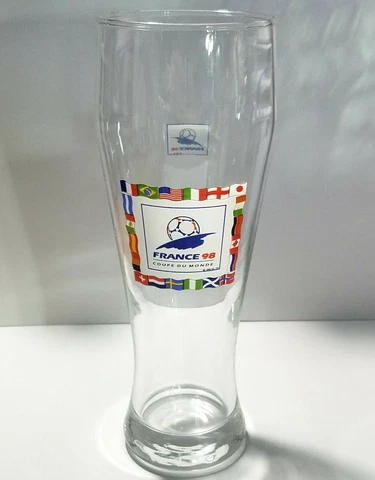France 98 Coupe Du Monde Soccer Europe Football 17oz Beer Glass 8 3/4" Tall Cover