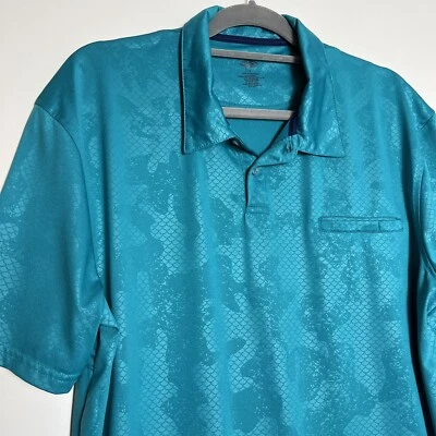 Reel Legends Men’s mermaid fish scales design polo Shirt Teal Blue Color Size L - Image 1 of 4