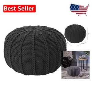Stylish 19.5" Knitted Cotton Pouf in Dark Grey - Perfect for Footrest or Seat - Picture 1 of 10