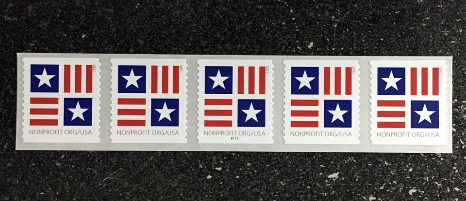 2023USA #5756A 5c NonProfit Patriotic Block - Plate Coil PNC Strip of 5  #B222 - Image 1 of 2