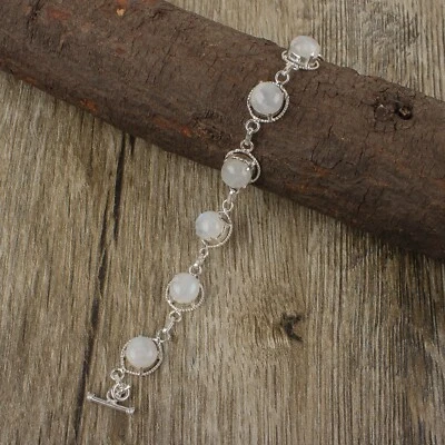 Rainbow Moonstone 925 Sterling Silver Chain Engagement Wedding Bracelet Jewelry - Image 1 of 4