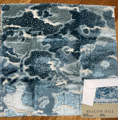 BEACON HILL Blue Cumulus  Embossed Velvet Interior Fabric Sample 12” - Image 1 of 4