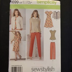 Simplicity Pattern 1699 Dress Jacket Pants Peplum Top Plus Size 8 10 12 14 16 - Picture 1 of 2