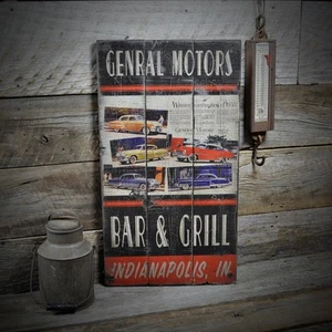 Custom General Motors Bar & Grill Sign - Rustic Hand Made Wooden Sign - Picture 1 of 1
