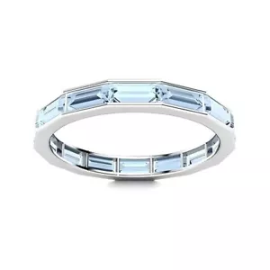 Aquamarine Channel-Set Baguette 4x2mm Eternity Band Ring With Rhodium Plated - Picture 1 of 7