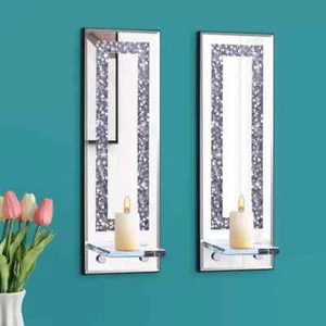 Crystal Crush Diamond Kerzenhalter 2er Set, rechteckig silber verspiegelt Kerze S - Bild 1 von 6