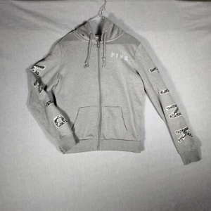 PINK Victoria Secret Hoodie Sweatshirt grau XS Full Zip Logo Pailletten Bling - Bild 1 von 20