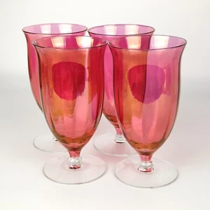 RARE 6" Set of 4 West Virginia Glass Specialty Rose Lustre Footed Tumblers 12 Oz - Picture 1 of 21