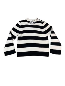 NWT Intermix Sweater Women’s Large Striped Navy Blue White Mock Neck Button Neck - Picture 1 of 5