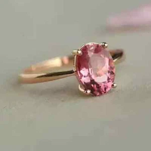 2.52 Carat Natural Pink Tourmaline Solitaire Engagement Ring 14k Rose Gold Ring - Picture 1 of 2