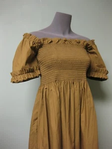 Molly Goddard NEW Shirred Smocked A Line Adelaide Dress S Ruffled Sleeves Moss - Picture 1 of 11