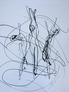 Original signed Ink sketch drawing of dancers portrait Approx. A2 - Picture 1 of 8