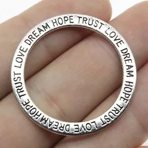 Affirmations Dream Hope Trust Love Silver Round Ring Link Circle Pendant 1 pc - Picture 1 of 4