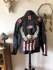 Chaqueta de cuero vintage con parche de águila de EE. UU. para hombre talla XL - Imagen 1 de 23