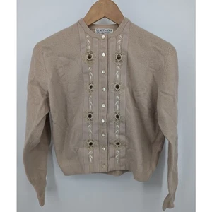 VINTAGE Kitt’n’Gora Premier Embroidered Cardigan Sweater Beige Vintage Women’s S - Picture 1 of 3