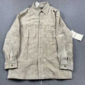 St Johns Bay Shirt Jacket Mens Medium Khaki Machine Washable Suede JC Penney New - Picture 1 of 12