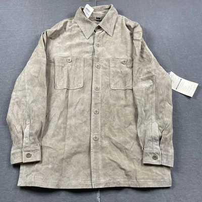 St Johns Bay Shirt Jacket Mens Medium Khaki Machine Washable Suede JC Penney New - Image 1 of 4