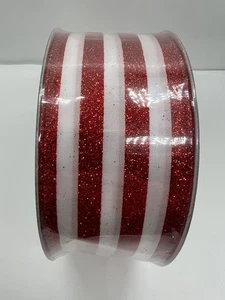 New Members Mark 2.5"x50 Yards White & Red Sparkle Striped Ribbon - Picture 1 of 3