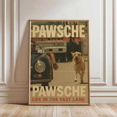 Vintage Porsche Golden Retriever Magazine Cover Art Print - Image 1 of 4