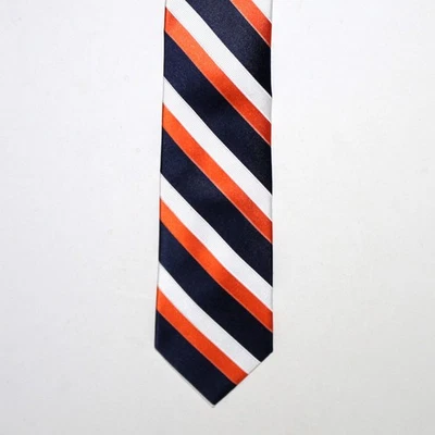 IZOD necktie blue orange white 100% Silk stripes - Image 1 of 4