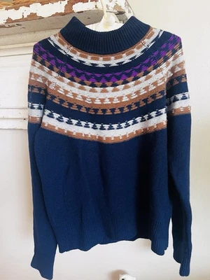 Theory Women’s Navy Fair Isle Felted Wool & Cashmere Sweater Size S - Image 1 of 4