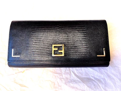 CARTERA MUJER DISEÑADOR FENDI CONTINENTAL TARJETA GRANDE LAGARTO CUERO RELIEVE. Foto 1 de 4