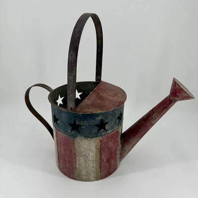 Patriotic Rustic Metal Watering Can - Stars & Stripes Decor - Image 1 of 4
