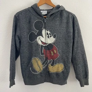 Disney Parks Full Zip Big Mickey Mouse Graphic Hoodie Sweatshirt Boys M Gray - Picture 1 of 8