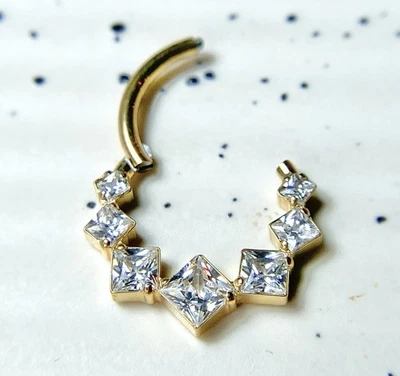 1 pieza Titanio Sólido 7 Cuadrado Circonita cúbica Gemas Segmento Bisagras Anillo Hélice Septum Clicker Foto 1 de 4